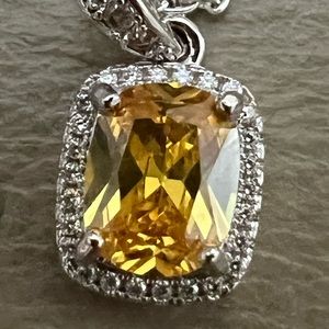 Silver tone chain and yellow stone custom necklace